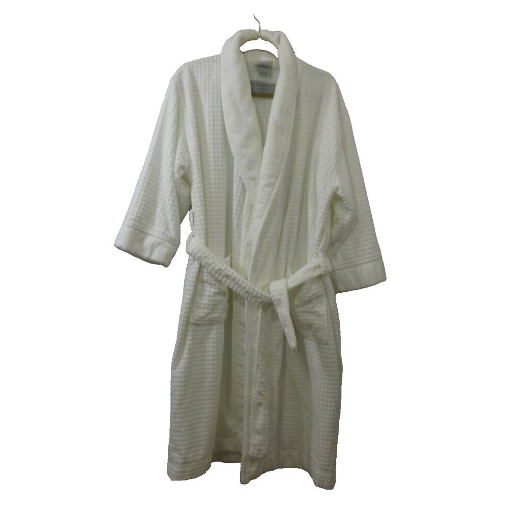 KassaSpa Robe Unisex L/XL 100% Fine Ring Spun Cotton White Terry Chenille Waffle